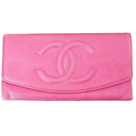 CHANEL Handbags - Authentic CHANEL CC Caviar Leather Wallet Flap Hot Pink Fuchsia Card Case Holder